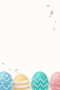 Easter celebration 3D border in colorful pastel painted eggs on white background