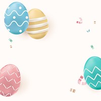 Easter celebration 3D border in colorful pastel painted eggs on white background