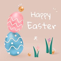 Happy Easter cute greeting with colorful eggs and bunny social media post