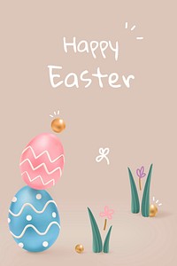 Happy Easter cute template vector greeting with colorful eggs and bunny social banner