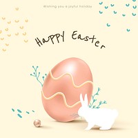 Happy Easter cute template vector greeting with colorful eggs and bunny social media post