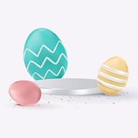Easter product 3D background with colorful painted eggs