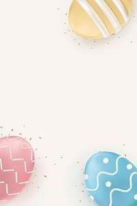 Easter eggs 3D border in colorful pastel on beige celebration background
