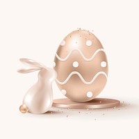 3D Easter celebration vector in luxury rose gold with bunny and eggs