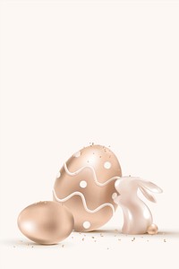 3D Easter celebration background vector in luxury rose gold with bunny and eggs