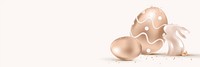 3D Easter celebration background in luxury rose gold with bunny and eggs
