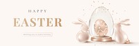 Happy Easter luxury template vector with 3D bunny rose gold social banner