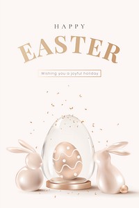 Happy Easter luxury with 3D bunny rose gold social banner