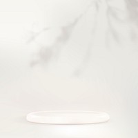 Product display podium with leaf shadow on white background