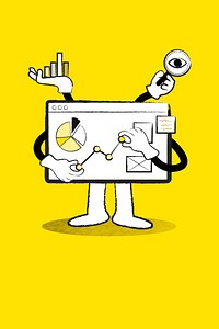 Yellow marketing strategy background vector doodle illustration for online business