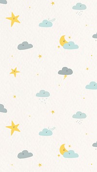 Night sky pattern seamless background with weather doodle illustration for kids