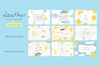 Inspirational quote template vector quote with cute weather pattern doodles banner collection compatible with AI