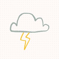 Doodle thunder cloud sticker vector weather forecast drawing for kids