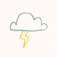 Doodle thunder cloud sticker psd weather forecast drawing for kids