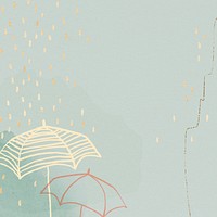 Rainy season background in green with cute umbrella illustration