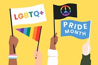 Activists for gay rights waving LGBTQ rainbow pride flags