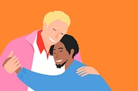 Interracial gay couple hugging