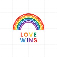 Rainbow LGBTQ pride month with love wins text