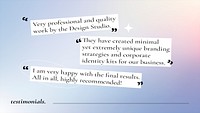 Testimonial presentation template psd with editable text on quote bubble 
