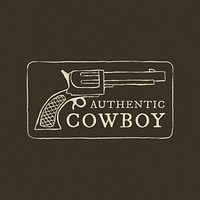 Gun logo psd illustration with editable text, authentic cowboy