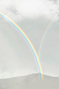 Rainbow over mountains background vector with clouds