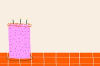 Beige doodle birthday background vector with cute cake