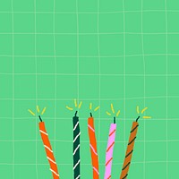Green grid birthday background with cute doodle candles