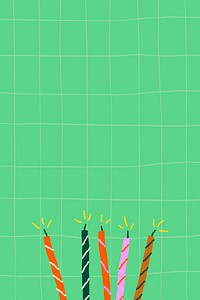 Green grid birthday background vector with cute doodle candles