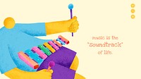 Musical beige blog banner flat design with inspirational quote music is the soundtrack of life