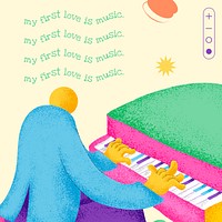 Pianist beige inspirational social media post with musician flat graphic