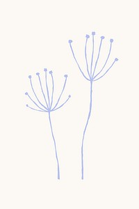 Purple dandelion flower branch cute doodle illustration