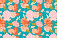 Green spring floral pattern with pink roses background