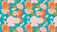 Green spring floral pattern with pink roses background
