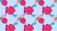 Pink cute floral pattern vector with roses blue background