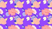 Pink spring floral pattern with roses purple background