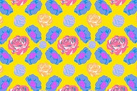 Yellow spring floral pattern vector with roses colorful background