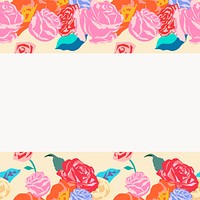 Feminine floral beige frame vector with colorful roses on white background
