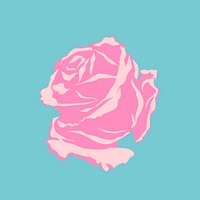 Pink rose floral illustration on blue background