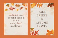 Autumn quote poster template vector set with orange leaves