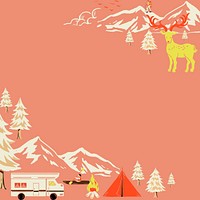 Camping trip border vector with tourist cartoon illustration