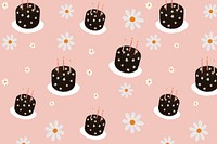 Birthday cake patterned background with daisy flowers cute hand drawn style