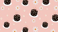Birthday cake patterned background files with daisy flowers cute hand drawn style