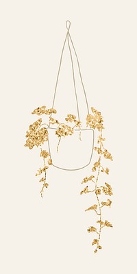 Gold hanging plant psd luxury aesthetic doodle