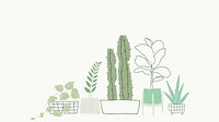Potted plant doodle vector background with blank space