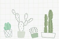 Green houseplant cactus doodle background
