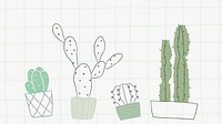Green houseplant cactus doodle vector background