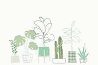 Green houseplant doodle background with blank space