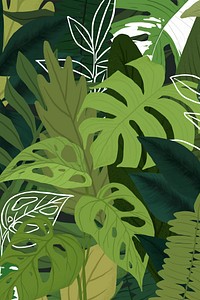 Tropical background leafy botanical illustration