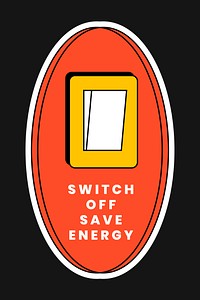 Colorful save energy badge illustration with switch off save energy text