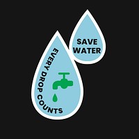 Save water badge illustration with every drop counts text